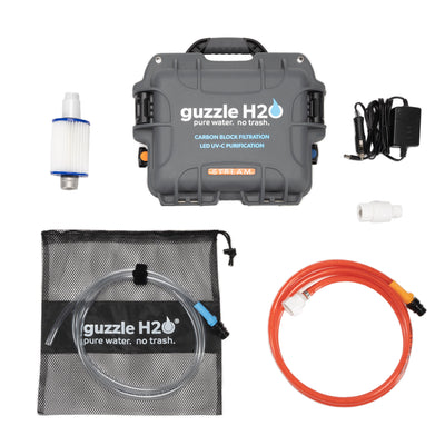 Guzzle H2O Stream Portable Water Filtration and Purification System with 12v Charger