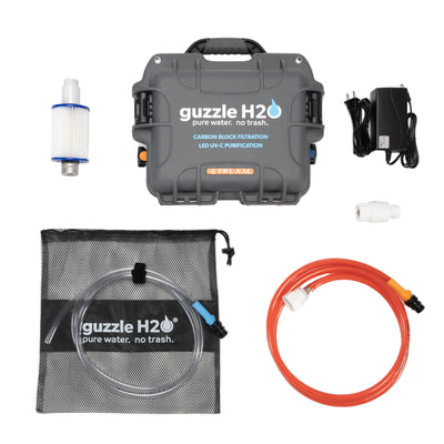 Guzzle H2O Stream Portable Water Filtration and Purification System with 110/220v Charger